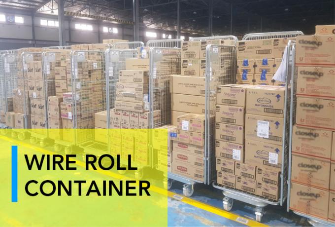 Стержная сетка Стальная гнездовая безопасность Руловая клетка Складная тележка для хранения на складе 0